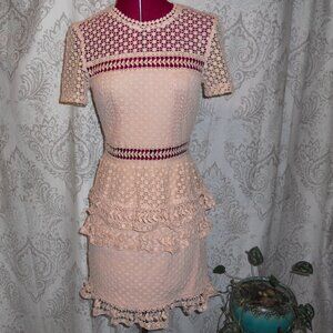 Aqua S Pink Lace S/S Dress Ruffled Hem Peplum Waist